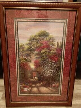 Home Interiors Framed Landscape Wall Art with Cottage & Lush Trees